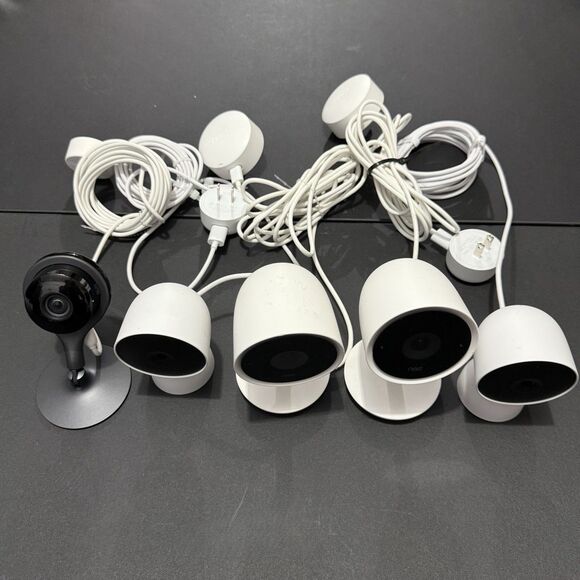 Lot of 5 Google Nest Cameras A0053 GJQ9T A0005 Indoor Outdoor w/ Cables Tested - Picture 1 of 6